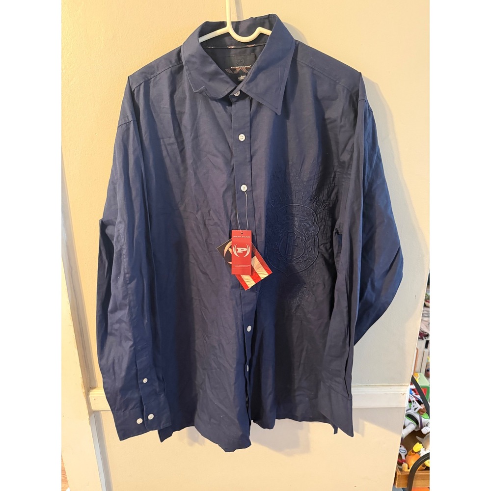 Phat Farm Mens Classic American Flava‎ Embroidered Button Down Shirt Navy L